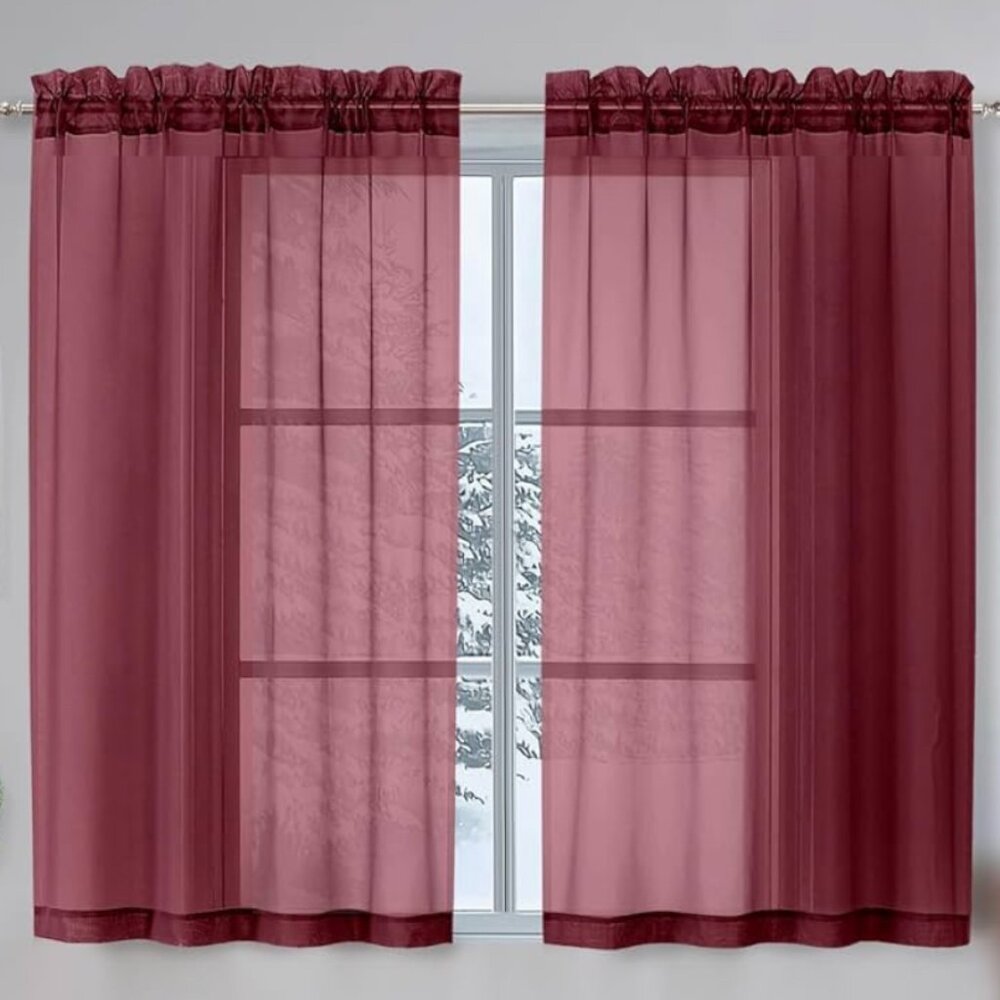 Short Sheer Burgundy Curtains (4)